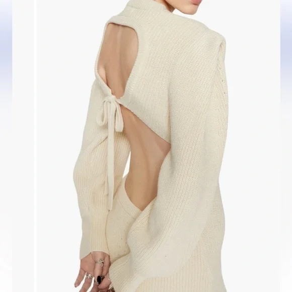 NWT REBECCA MINKOFF Daisy long sleeve sweater mini dress backless winter white S - Picture 4 of 4